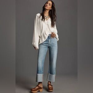 Anthropologie The Scotty Cuffed High-Rise Straight-Leg Jean by Pilcro Sz 23 Tall